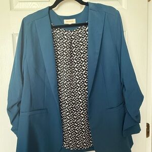 Skies Are Blue Vibrant Blue Blazer with Geometric Lining
